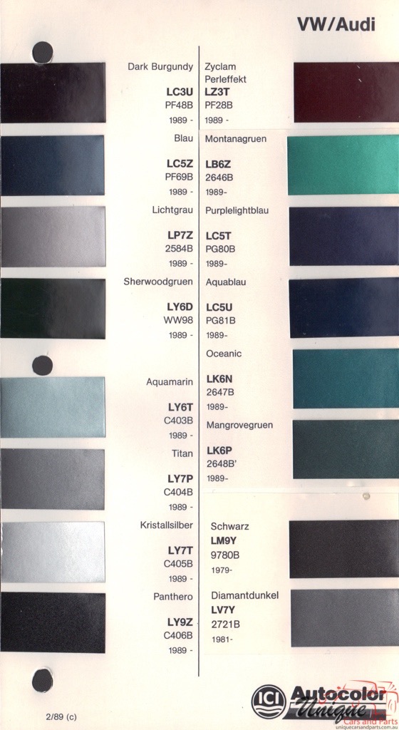 1989 - 1991 Volkswagen Paint Charts Autocolor 3